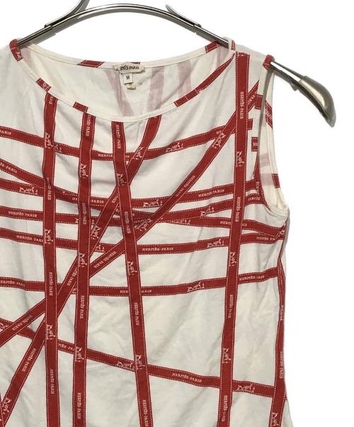 HERMES（エルメス）HERMES (エルメス) リボンデザインノースリーブカットソー ホワイト×レッド サイズ:Ｍの古着・服飾アイテム