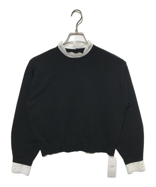 23区（ニジュウサンク）23区 (ニジュウサンク) ヴィスコースストレッチ レースコンビ ニット ブラック×ホワイト サイズ:32 未使用品の古着・服飾アイテム