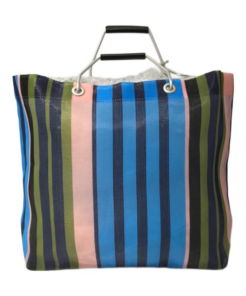 MARNI（マルニ）MARNI (マルニ) フラワーカフェ ストライプバッグ ブルー×ピンクの古着・服飾アイテム