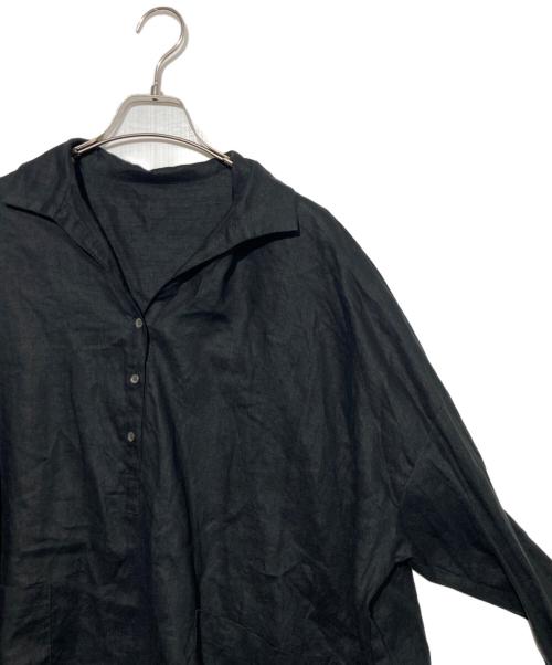 journal standard luxe（ジャーナルスタンダード ラックス）JOURNAL STANDARD LUXE (ジャーナルスタンダード リュクス) リネンワッシャー スキッパーシャツ ブラック サイズ:FREEの古着・服飾アイテム