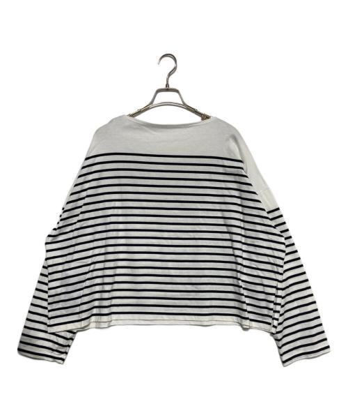 journal standard luxe（ジャーナルスタンダード ラックス）JOURNAL STANDARD LUXE (ジャーナルスタンダード リュクス) パネルボーダー ボートネックプルオーバー ホワイト×ブラック サイズ:Freeの古着・服飾アイテム