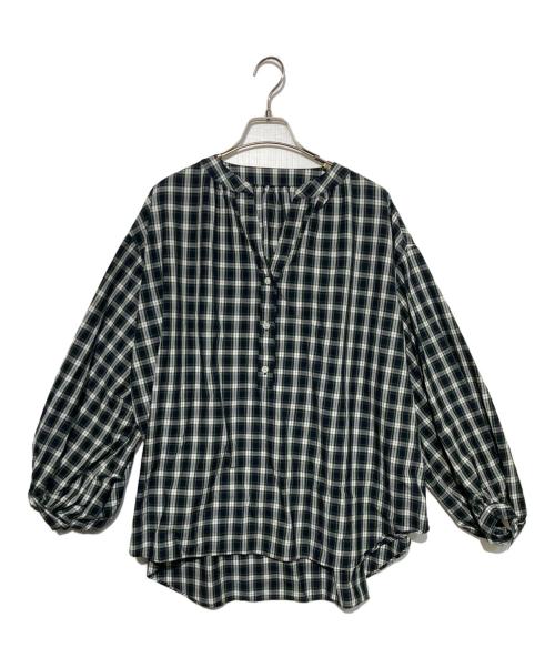 journal standard luxe（ジャーナルスタンダード ラックス）JOURNAL STANDARD LUXE (ジャーナルスタンダード リュクス) タータンギャザーブラウス グリーン×ネイビー サイズ:FREEの古着・服飾アイテム