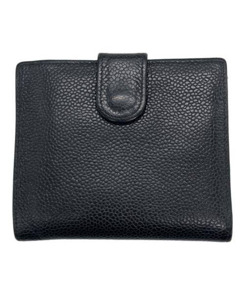 CHANEL（シャネル）CHANEL (シャネル) キャビアスキン2つ折り財布 ブラックの古着・服飾アイテム