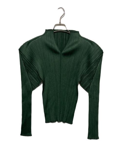 PLEATS PLEASE（プリーツプリーズ）PLEATS PLEASE (プリーツプリーズ) プリーツスキッパーブラウス グリーン サイズ:3の古着・服飾アイテム