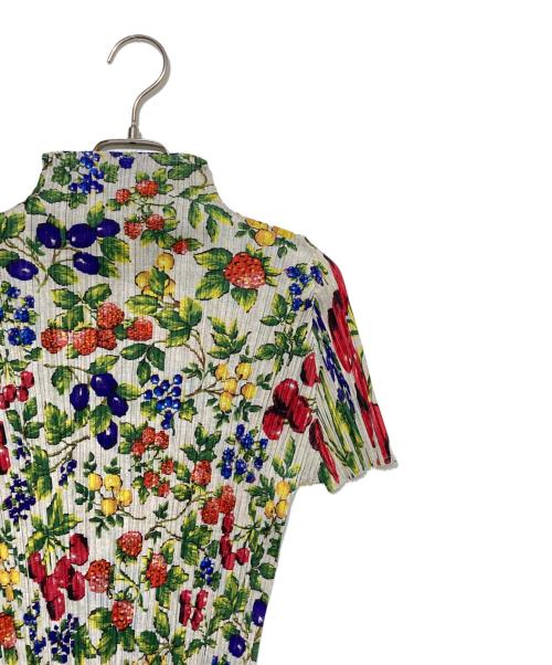 PLEATS PLEASE（プリーツプリーズ）PLEATS PLEASE (プリーツプリーズ) フルーツ柄プリーツカットソー グリーン×グレー サイズ:4の古着・服飾アイテム