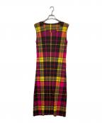 PLEATS PLEASEプリーツプリーズ）の古着「プリーツチェックワンピース」｜ブラウン×ピンク