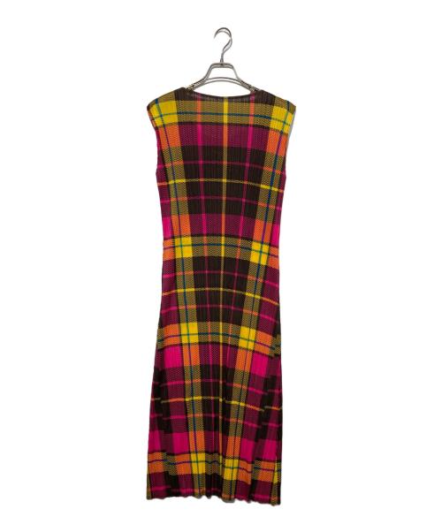 PLEATS PLEASE（プリーツプリーズ）PLEATS PLEASE (プリーツプリーズ) プリーツチェックワンピース ブラウン×ピンク サイズ:4 未使用品の古着・服飾アイテム