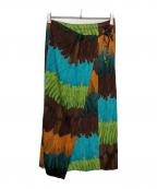 PLEATS PLEASEプリーツプリーズ）の古着「フェザーマルチカラープリーツラップスカート」｜ブラウン×ブルー