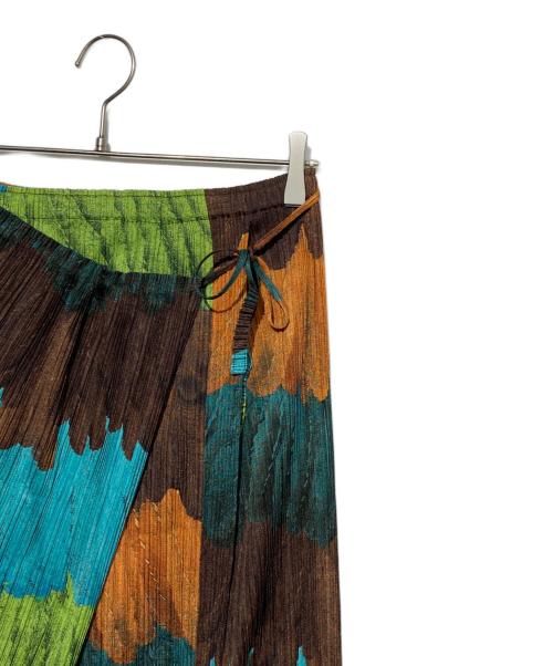 PLEATS PLEASE（プリーツプリーズ）PLEATS PLEASE (プリーツプリーズ) フェザーマルチカラープリーツラップスカート ブラウン×ブルー サイズ:5の古着・服飾アイテム