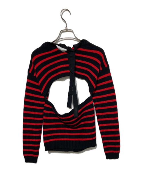 RED VALENTINO（レッドヴァレンティノ）RED VALENTINO (レッドヴァレンティノ) ストライプニット レッド×ブラック サイズ:Sの古着・服飾アイテム
