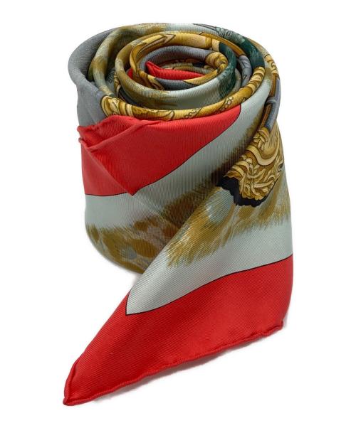 HERMES（エルメス）HERMES (エルメス) カレ90/面貌のない兜 レッド×グリーンの古着・服飾アイテム