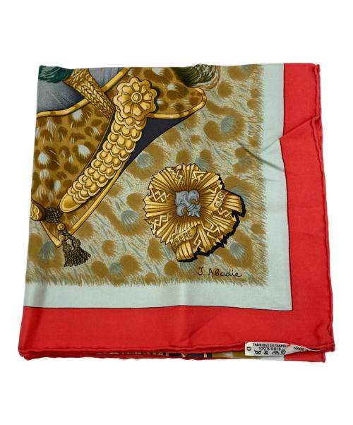 HERMES（エルメス）HERMES (エルメス) カレ90/面貌のない兜 レッド×グリーンの古着・服飾アイテム