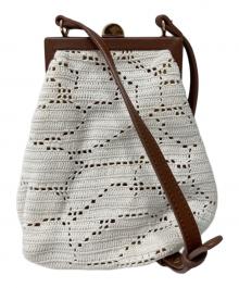 MEHRY MU（メヘリームー）の古着「クロシェニットがま口ショルダーバッグ」｜ブラウン×ホワイト