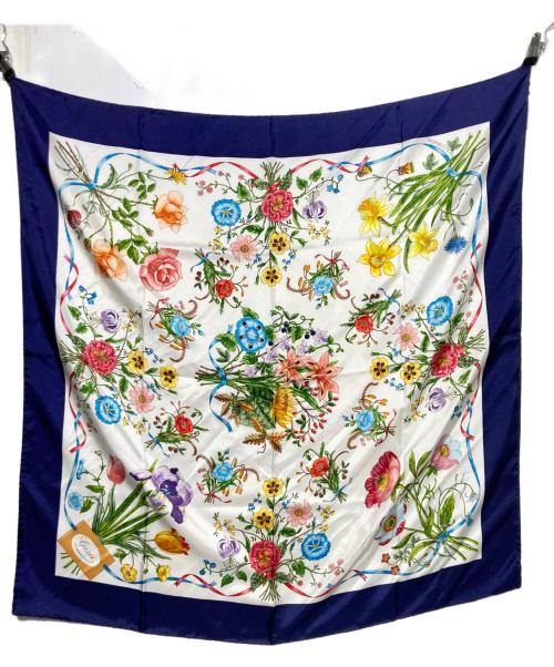 GUCCI（グッチ）GUCCI (グッチ) 大判シルクスカーフ ネイビーの古着・服飾アイテム