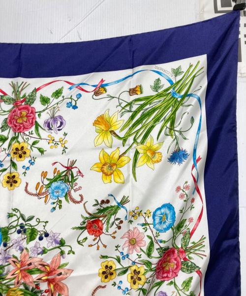 GUCCI（グッチ）GUCCI (グッチ) 大判シルクスカーフ ネイビーの古着・服飾アイテム