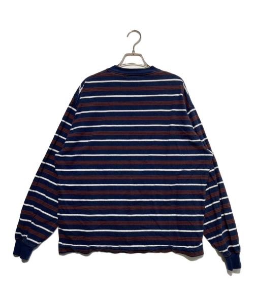 plllllleeeasse（プリーズ）plllllleeeasse (プリーズ) multi stripe long sleeve pocket tee ネイビー サイズ:Mの古着・服飾アイテム