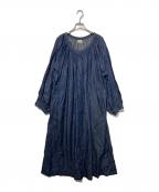 orSlowオアスロウ）の古着「コットンリネンスモックワンピース」｜インディゴ