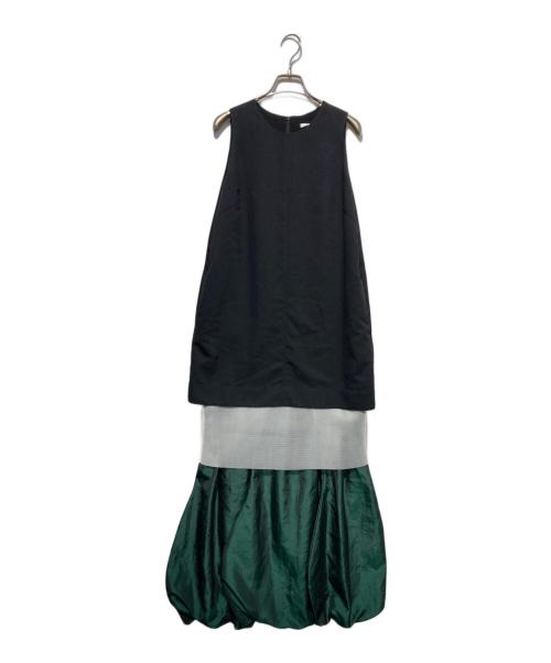 UN3D.（アンスリード）UN3D. (アンスリード) バルーンレイヤードワンピース ブラック×グリーン サイズ:38の古着・服飾アイテム