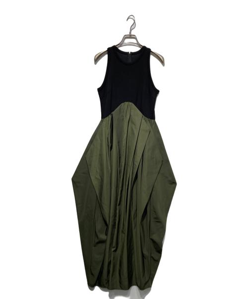 UN3D.（アンスリード）UN3D. (アンスリード) CURVE LINE TUCK SLEEVELESS OP ブラック×カーキ サイズ:36の古着・服飾アイテム