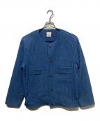 STUDIO DOEスタジオドゥ）の古着「ボーイッシュラウンドネックデニムツイードジャケット」｜ブルー
