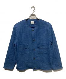 STUDIO DOE（スタジオドゥ）の古着「ボーイッシュラウンドネックデニムツイードジャケット」｜ブルー