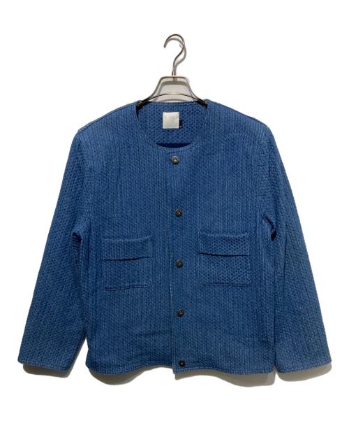STUDIO DOE（スタジオドゥ）STUDIO DOE (スタジオドゥ) ボーイッシュラウンドネックデニムツイードジャケット ブルー サイズ:Ｍの古着・服飾アイテム