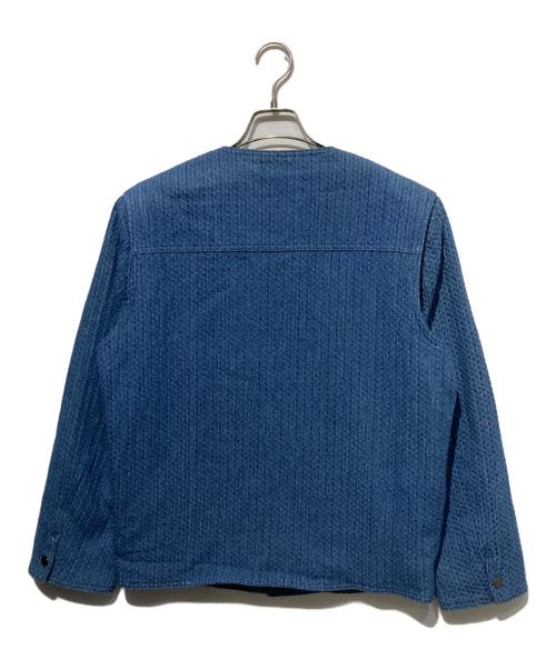 STUDIO DOE（スタジオドゥ）STUDIO DOE (スタジオドゥ) ボーイッシュラウンドネックデニムツイードジャケット ブルー サイズ:Ｍの古着・服飾アイテム