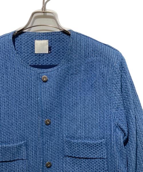 STUDIO DOE（スタジオドゥ）STUDIO DOE (スタジオドゥ) ボーイッシュラウンドネックデニムツイードジャケット ブルー サイズ:Ｍの古着・服飾アイテム