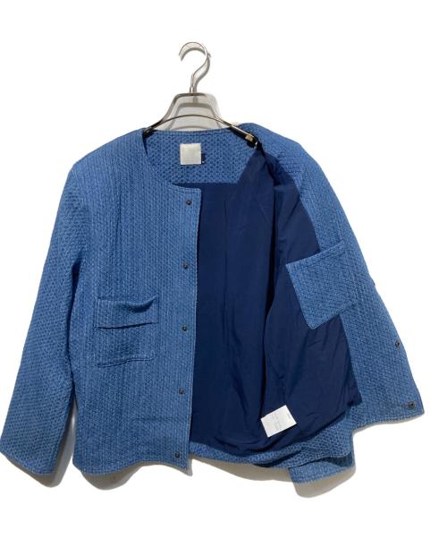 STUDIO DOE（スタジオドゥ）STUDIO DOE (スタジオドゥ) ボーイッシュラウンドネックデニムツイードジャケット ブルー サイズ:Ｍの古着・服飾アイテム