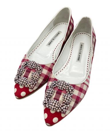 MANOLO BLAHNIK ピンクレースフラットシューズ 35ロンハーマン Manolo Blahnik Pink Satin and Crystal Hangisi Ballet Flats Size