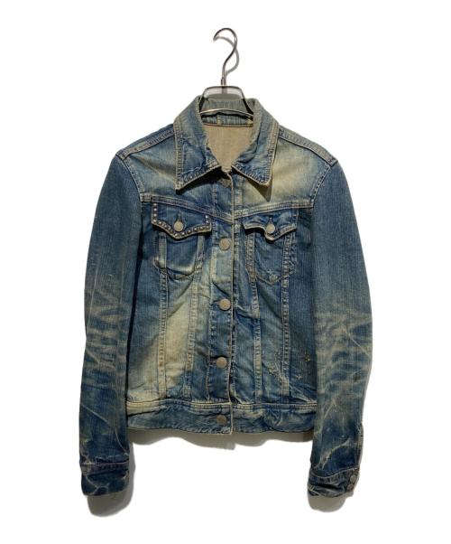 Hysteric Glamour（ヒステリックグラマー）Hysteric Glamour (ヒステリックグラマー) LOVE BUZZスパンコール刺繍 右綾ストレッチタイトGジャン インディゴ サイズ:FREEの古着・服飾アイテム