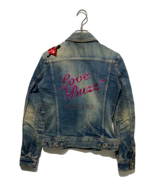 Hysteric Glamour（ヒステリックグラマー）Hysteric Glamour (ヒステリックグラマー) LOVE BUZZスパンコール刺繍 右綾ストレッチタイトGジャン インディゴ サイズ:FREEの古着・服飾アイテム