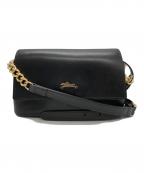 LONGCHAMPロンシャン）の古着「フラップレザーショルダーバッグ」｜ブラック