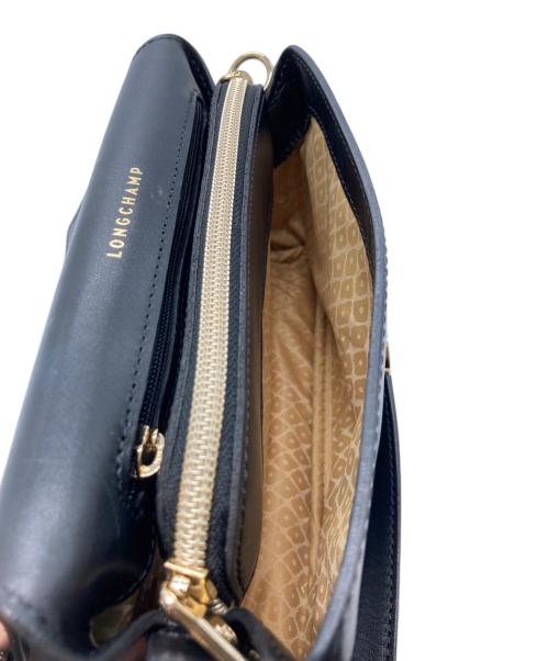 LONGCHAMP（ロンシャン）LONGCHAMP (ロンシャン) フラップレザーショルダーバッグ ブラックの古着・服飾アイテム