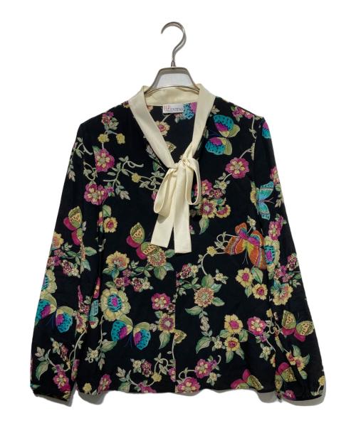 RED VALENTINO（レッドヴァレンティノ）RED VALENTINO (レッドヴァレンティノ) 総柄ブラウス ブラック×グリーン サイズ:38の古着・服飾アイテム