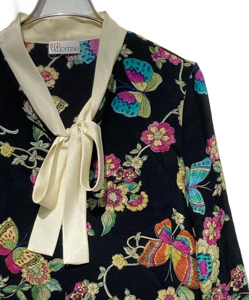 RED VALENTINO（レッドヴァレンティノ）RED VALENTINO (レッドヴァレンティノ) 総柄ブラウス ブラック×グリーン サイズ:38の古着・服飾アイテム