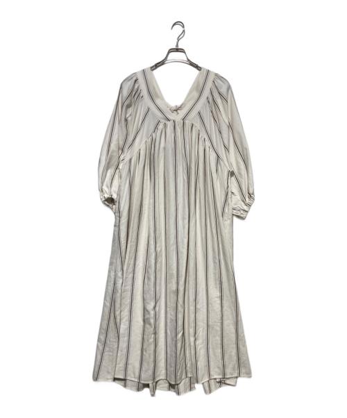 gelato pique（ジェラートピケ）gelato pique (ジェラートピケ) ガーゼライクワンピース ホワイト×ブラウン サイズ:Freeの古着・服飾アイテム