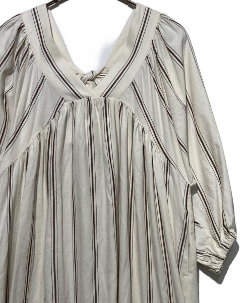 gelato pique（ジェラートピケ）gelato pique (ジェラートピケ) ガーゼライクワンピース ホワイト×ブラウン サイズ:Freeの古着・服飾アイテム