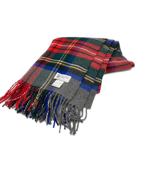 JOHNSTONS OF ELGIN（ジョンストンズオブエルガン）JOHNSTONS OF ELGIN (ジョンストンズオブエルガン) 大判カシミヤチェックストール グレー×レッドの古着・服飾アイテム