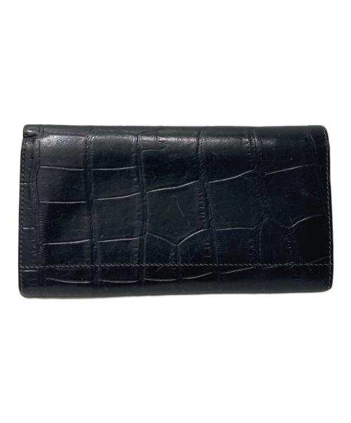 IL BISONTE（イル ビゾンテ）IL BISONTE (イル ビゾンテ) ダブルフラップ型押しロングウォレット ブラック×ブラウンの古着・服飾アイテム