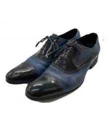 LANVIN（ランバン）の古着「ブラックシャイニーバイカラーコンビ オックスフォード ドレスシューズ」｜ネイビー