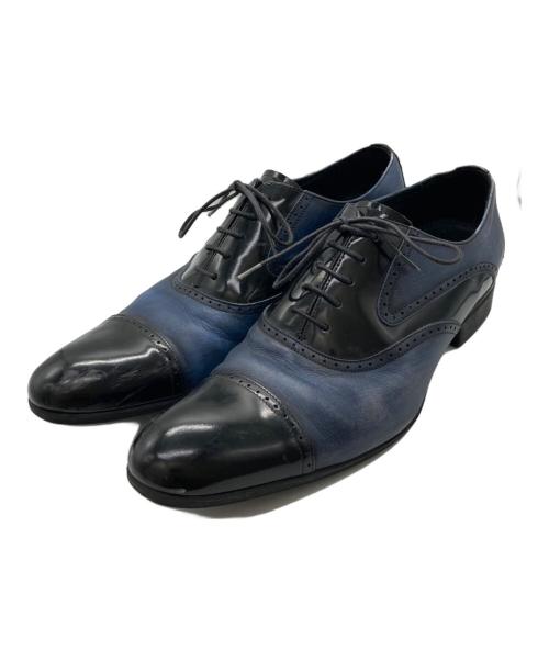 LANVIN（ランバン）LANVIN (ランバン) ブラックシャイニーバイカラーコンビ オックスフォード ドレスシューズ ネイビー サイズ:26cmの古着・服飾アイテム