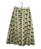 HERALBONYヘラルボニー）の古着「フレアスカート「けしき」」｜ホワイト×グリーン