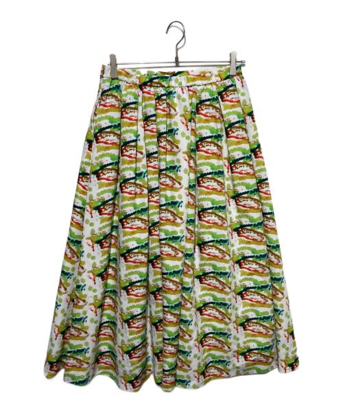 HERALBONY（ヘラルボニー）HERALBONY (ヘラルボニー) フレアスカート「けしき」 ホワイト×グリーン サイズ:Freeの古着・服飾アイテム