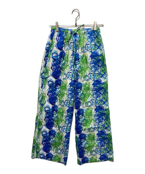 HERALBONY（ヘラルボニー）HERALBONY (ヘラルボニー) サテンパンツ「タイトル不明」 ホワイト×グリーン サイズ:Freeの古着・服飾アイテム