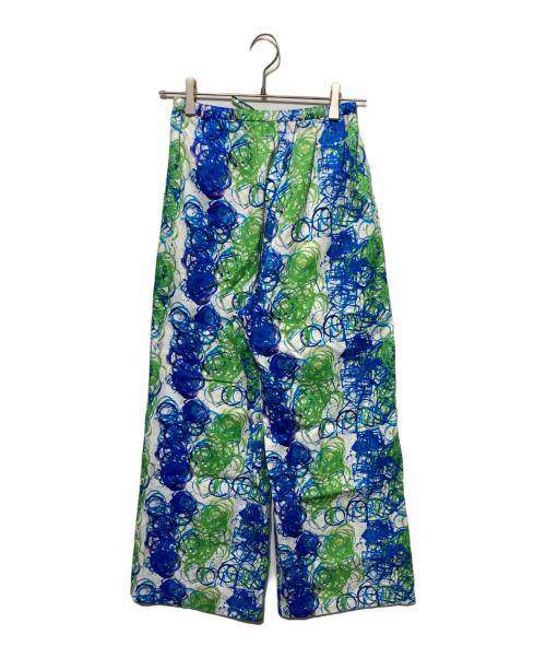 HERALBONY（ヘラルボニー）HERALBONY (ヘラルボニー) サテンパンツ「タイトル不明」 ホワイト×グリーン サイズ:Freeの古着・服飾アイテム