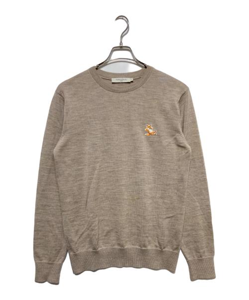 maison kitsune（メゾンキツネ）maison kitsune (メゾンキツネ) フォックスパッチクルーネックニット ブラウン サイズ:Mの古着・服飾アイテム