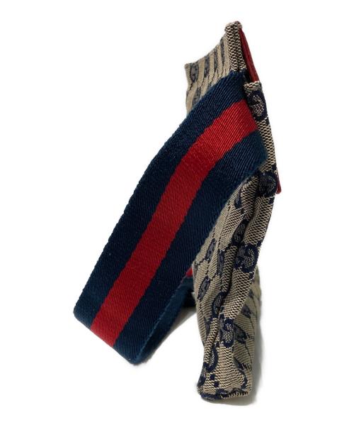 GUCCI（グッチ）GUCCI (グッチ) GG柄ウエストバッグ ネイビー×ベージュ×レッドの古着・服飾アイテム