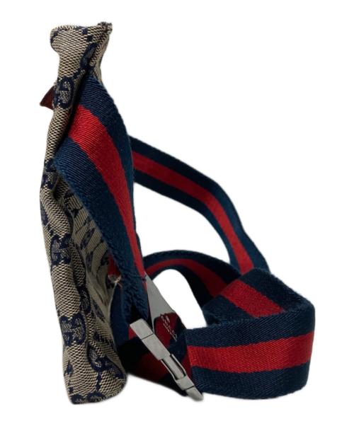 GUCCI（グッチ）GUCCI (グッチ) GG柄ウエストバッグ ネイビー×ベージュ×レッドの古着・服飾アイテム