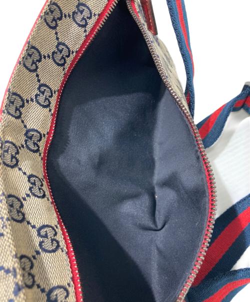 GUCCI（グッチ）GUCCI (グッチ) GG柄ウエストバッグ ネイビー×ベージュ×レッドの古着・服飾アイテム